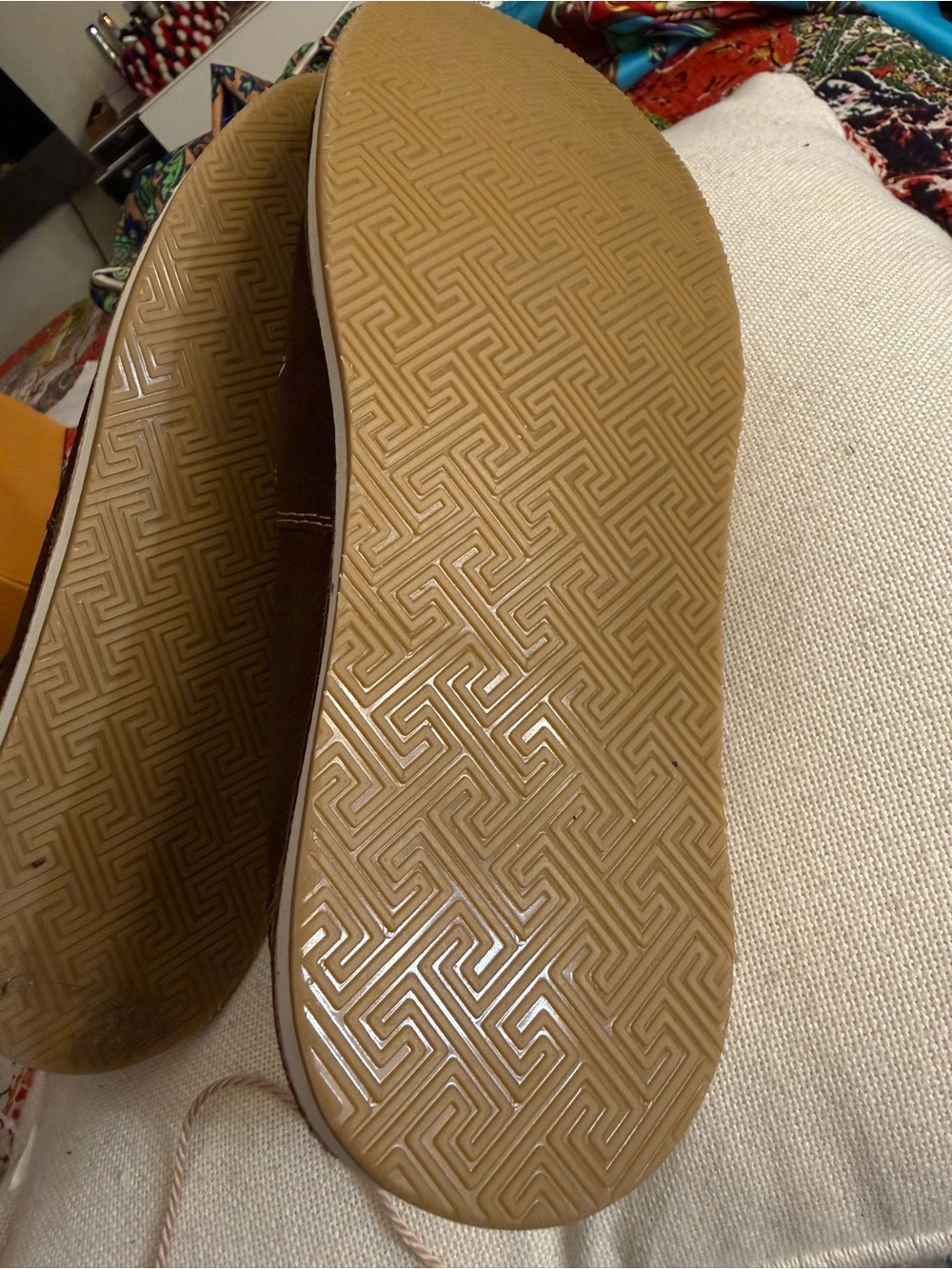 Myra Bag Brown Moccasin Loafers with Red & Yellow Aztec Fabric - Picture 6 of 9
